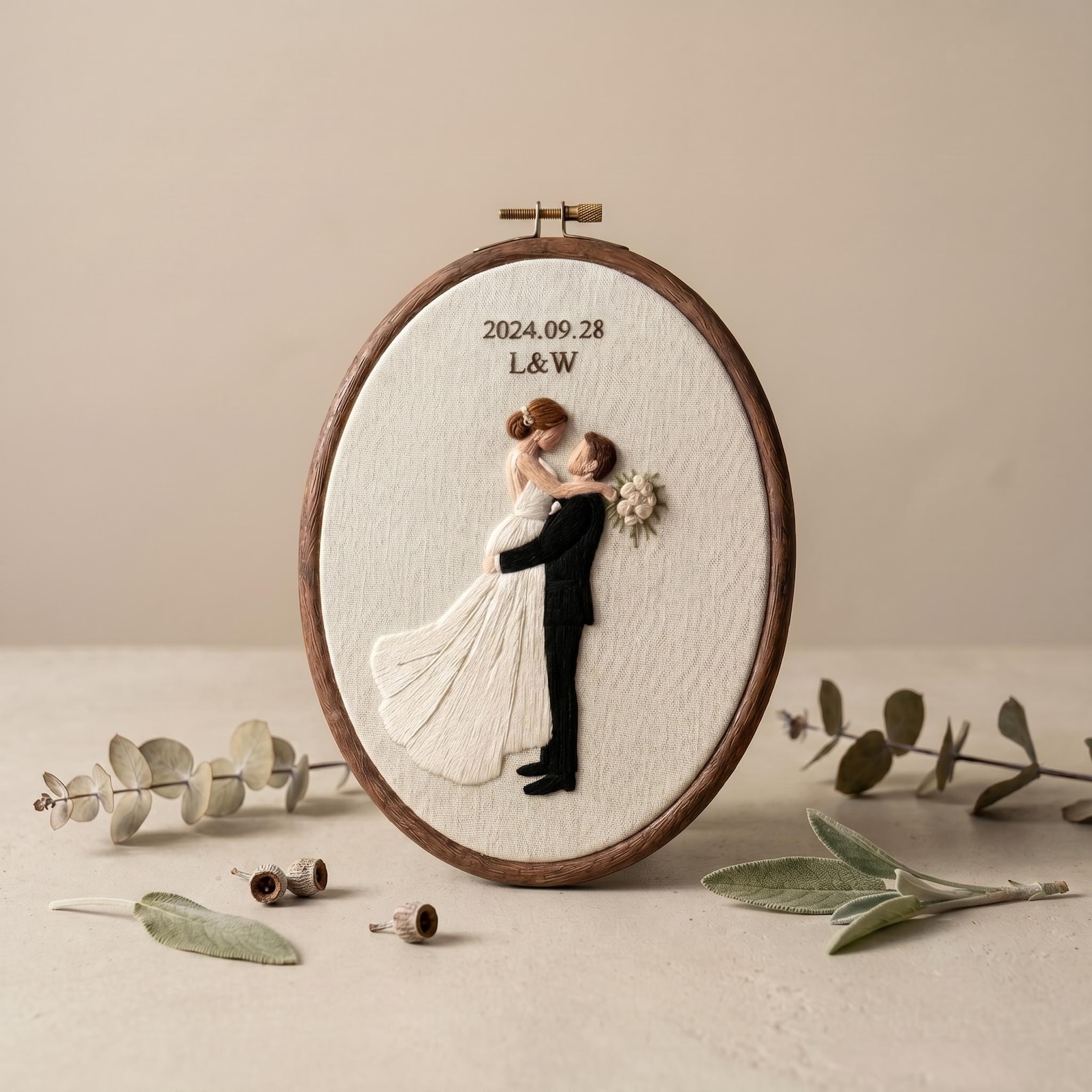 Handcrafted Custom Embroidered Wedding Portrait