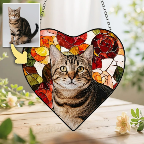 Personalized Heart Pet Portrait Stained Glass Suncatcher