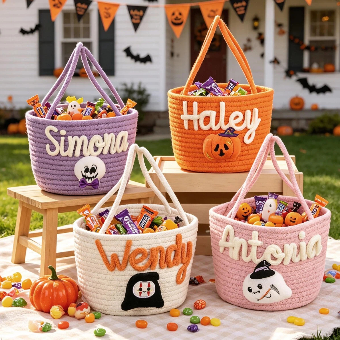 Custom Knitted Halloween Cotton Rope Basket