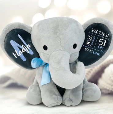 Customized Name Baby Keepsake Elephant Soother Plush Toy