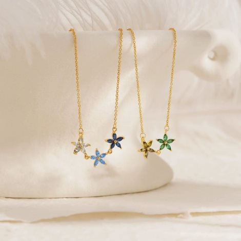Personalized Birthstone Flower Shaped Necklace