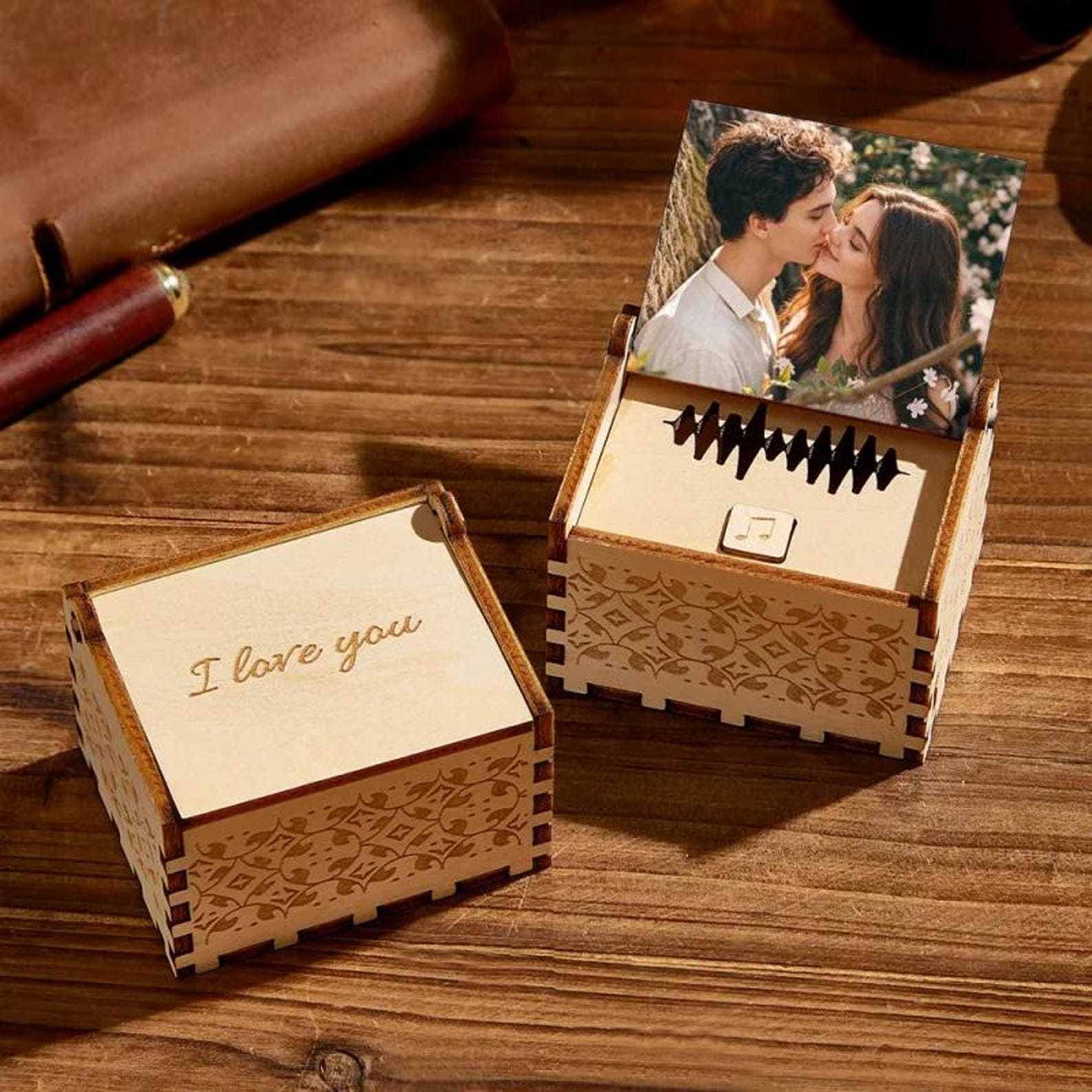 Personalized Wooden Music Box with Custom Song, Voice & Photo - Unique Holiday Gift