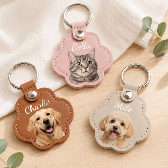 Customized Leather Cat Paw Pet Hair Storage Keychain Bag Pendant
