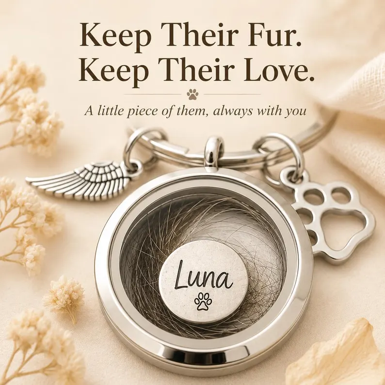 Customized Stainless Steel Engraved Keychain For Pet Hair Commemoration