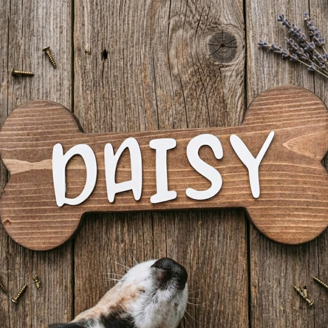 Personalized Wooden Dog Nameplate