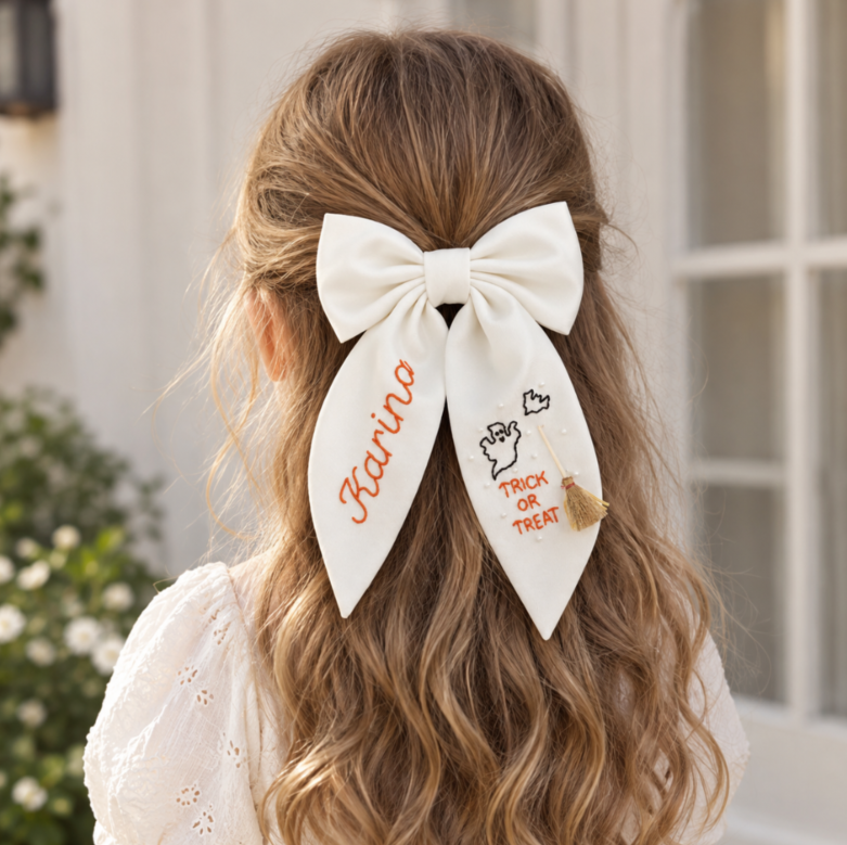 Personalized Halloween Embroidered Children's Bow Hair Clip,Duckbill Clip