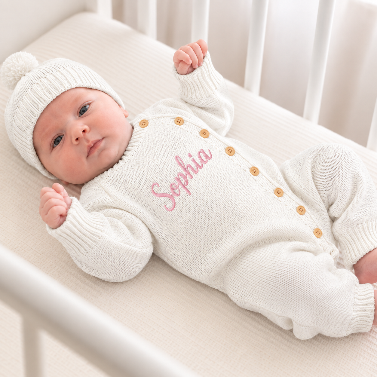 Customizable embroidered baby knitted jumpsuit