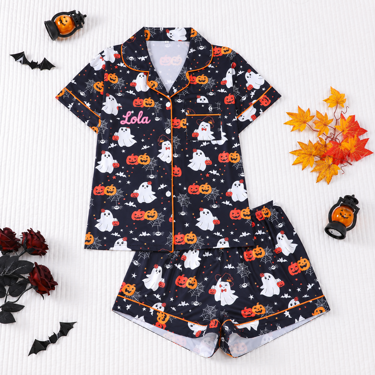 Personalized Halloween Embroidered Pajamas - Long sleeves