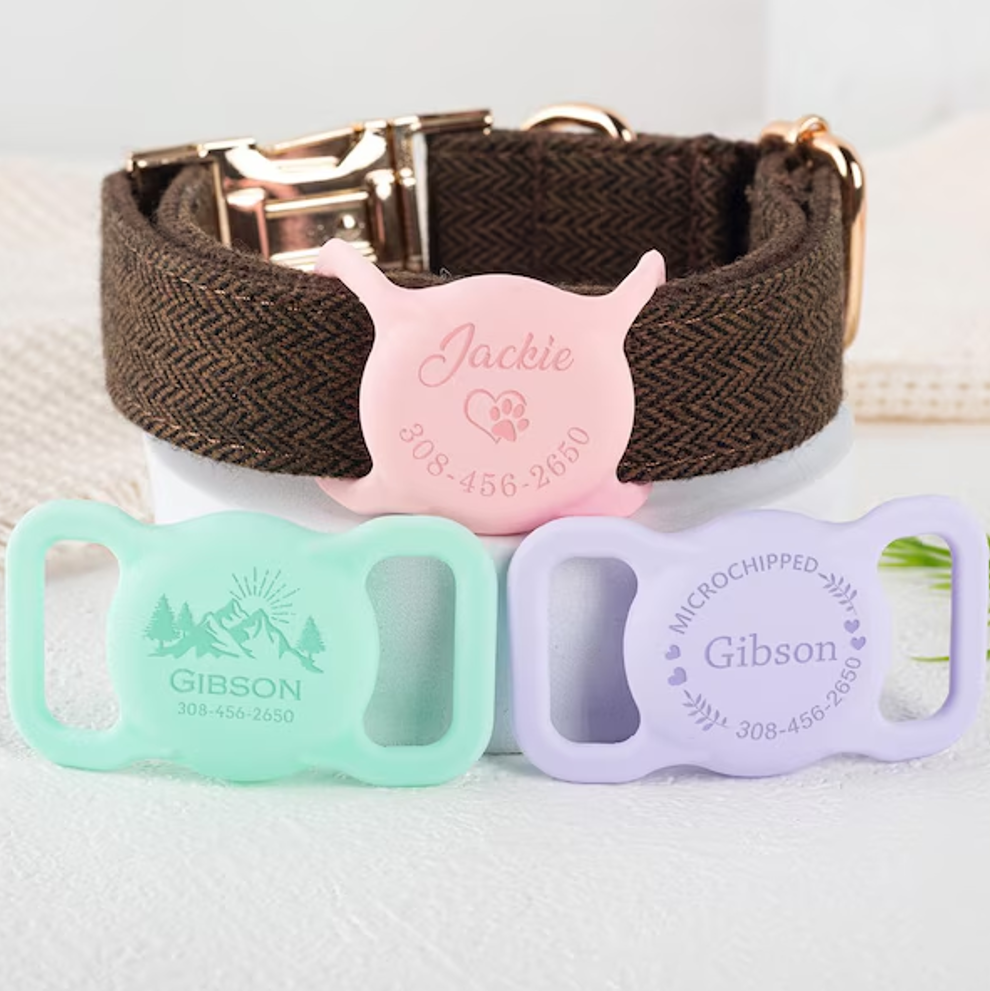 Personalized Apple Air Tag Holder Silicone Dog Collar Case Pet ID Tag