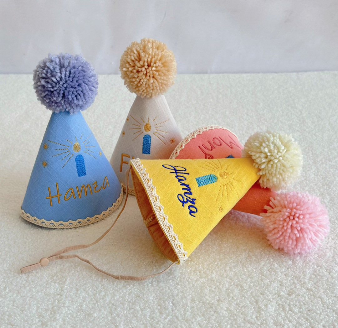 Customizable Baby Birthday Hat, Candle Design, Embroidered Name, Children's Birthday Party Outfit, Headwear
