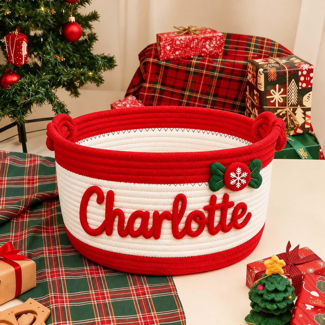 Customizable Christmas handmade woven storage basket and storage basket