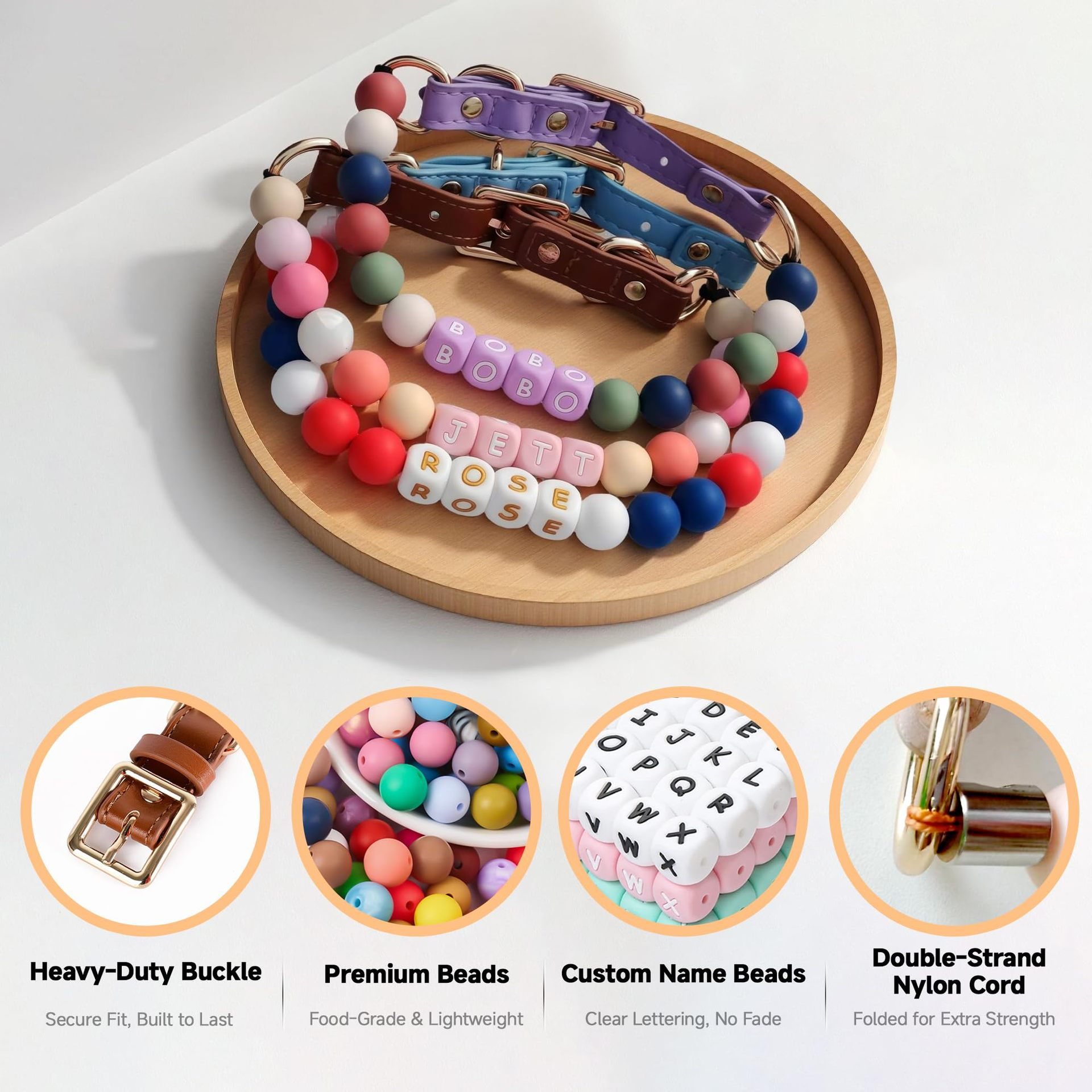 Colorblock Pet Collar with Colorful Resin Pink Letter Blocks, Adjustable Belt Buckle Bracelet, Pink Buckle Collar