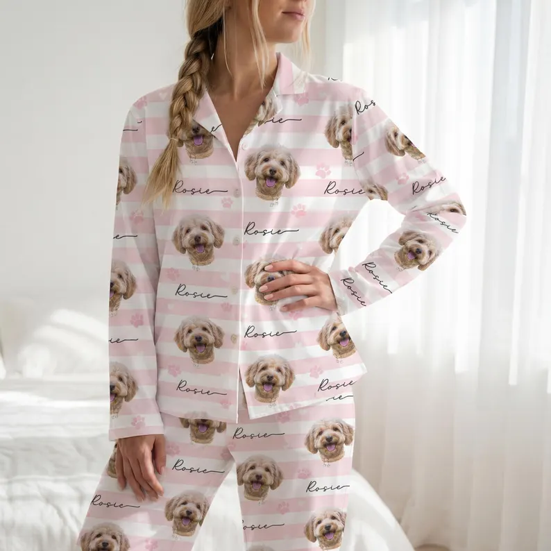 Custom Pet Photo Pajamas, Personalized Pet Sleepwear, Matching Family Outfit, Cute Pet Lover Gift, Custom Pajama Pants Set